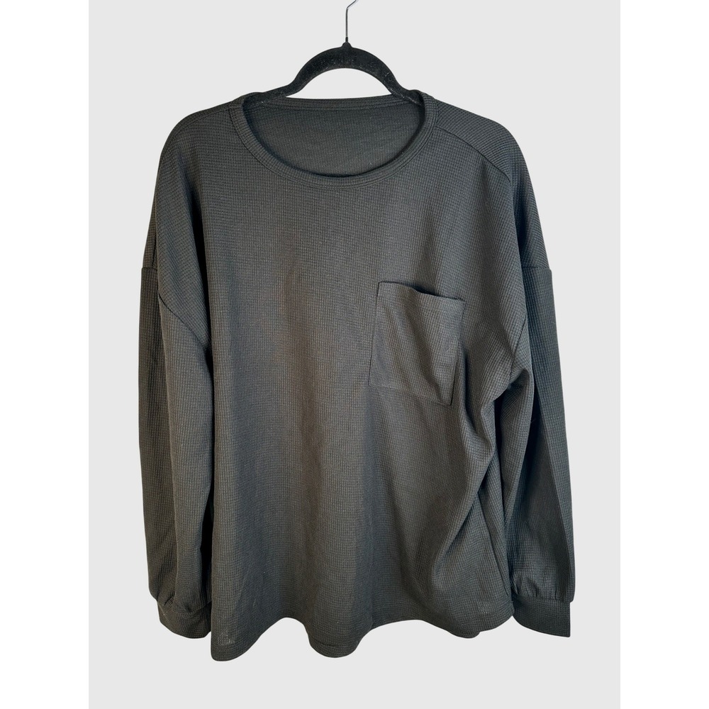 Halara Women's Black Waffle Knit Pocket Long Sleeve Top Size XL